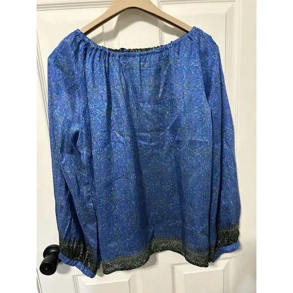 Matta Blouse Size X Large 100% Silk Beautiful Blue And Green - Picture 8 of 9